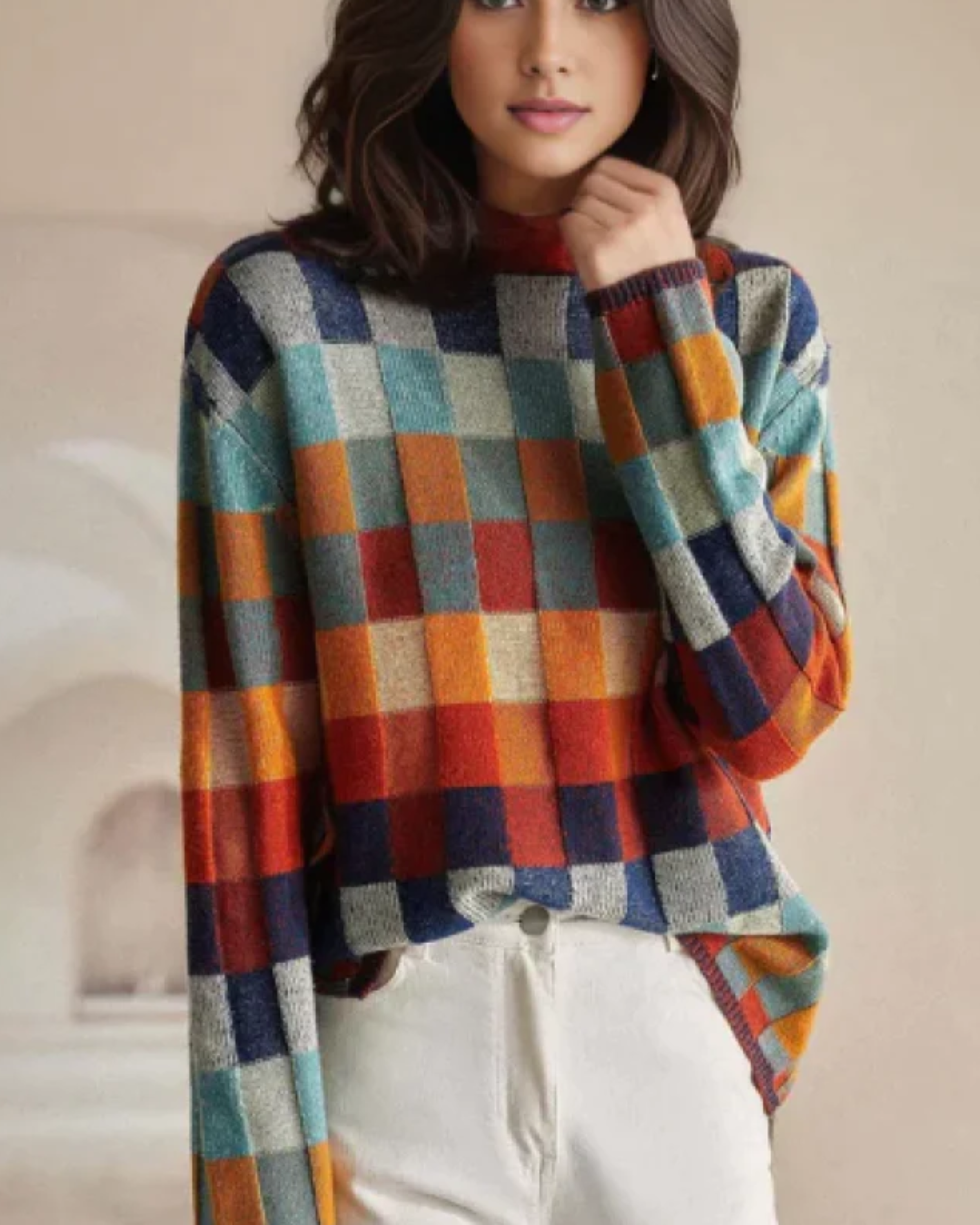 Luxe Patchwork Rolák | Elegantní dámský zimní svetr