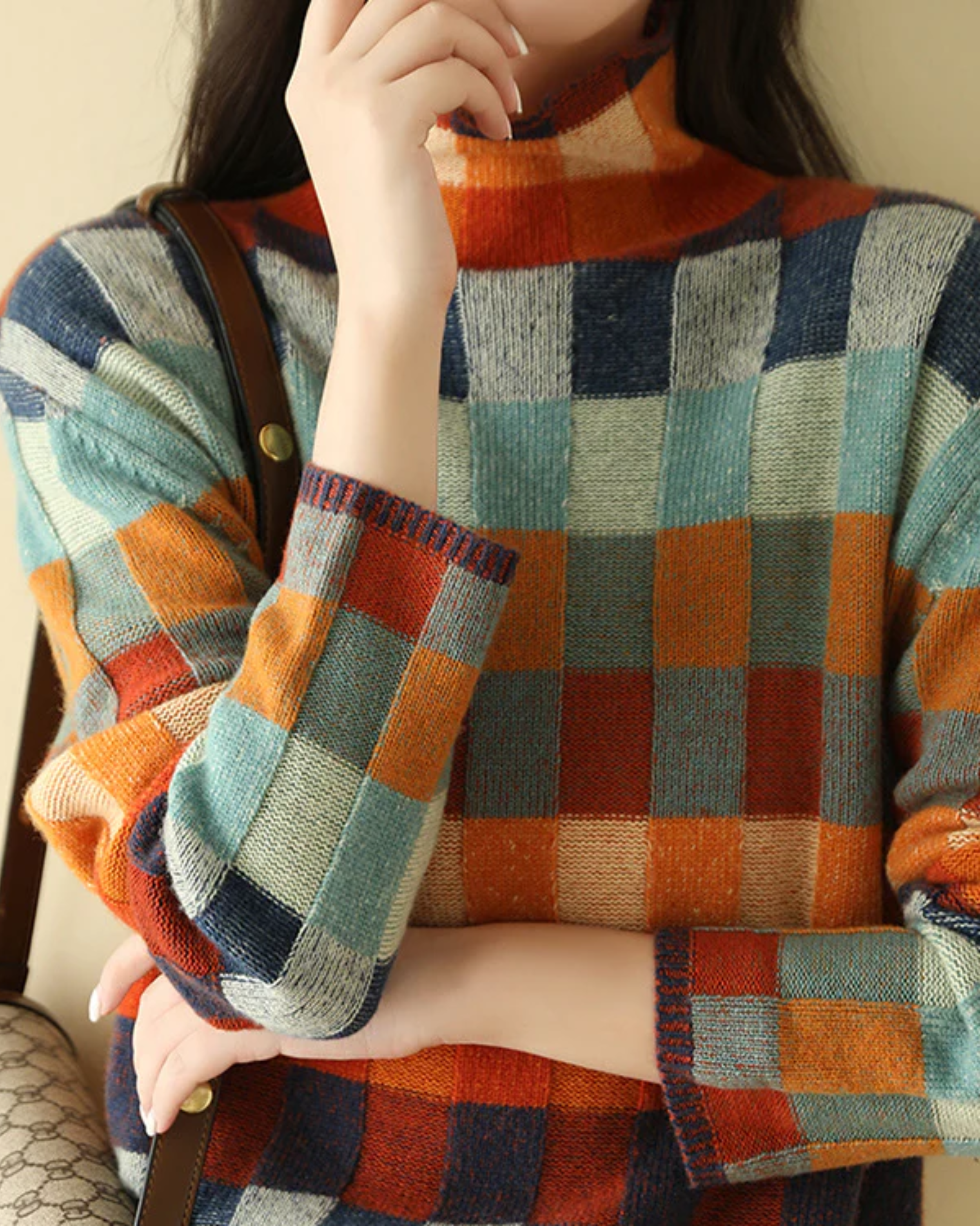 Luxe Patchwork Rolák | Elegantní dámský zimní svetr
