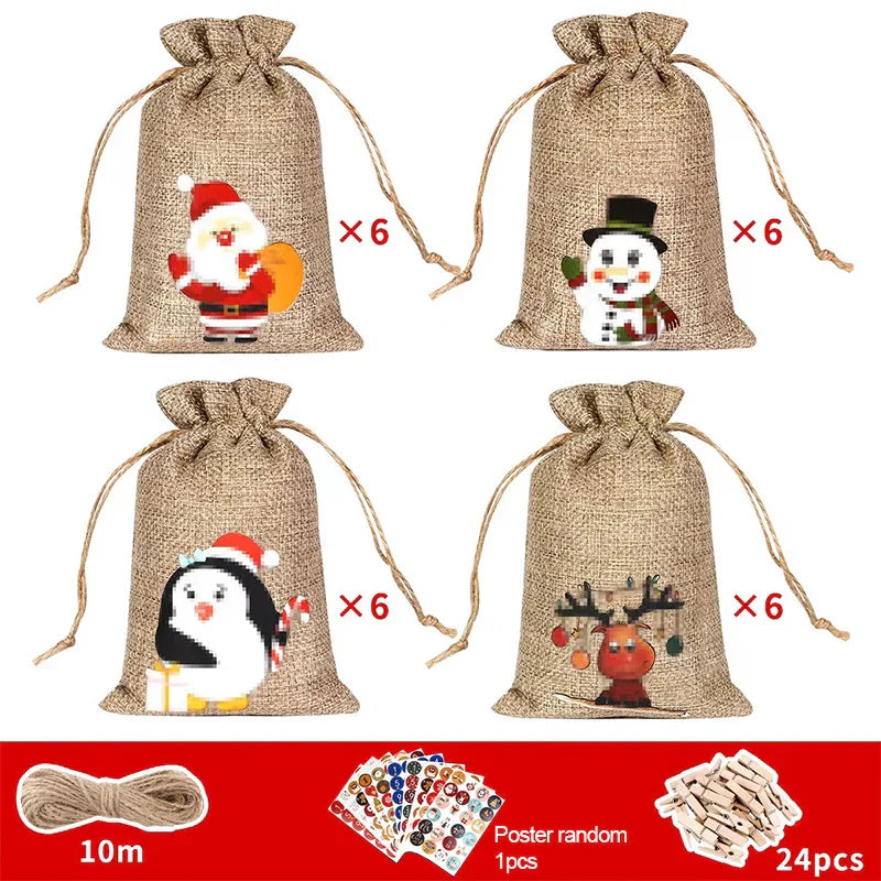 Festira – Calendrier de l'Avent avec 24 sachets cadeaux et autocollants