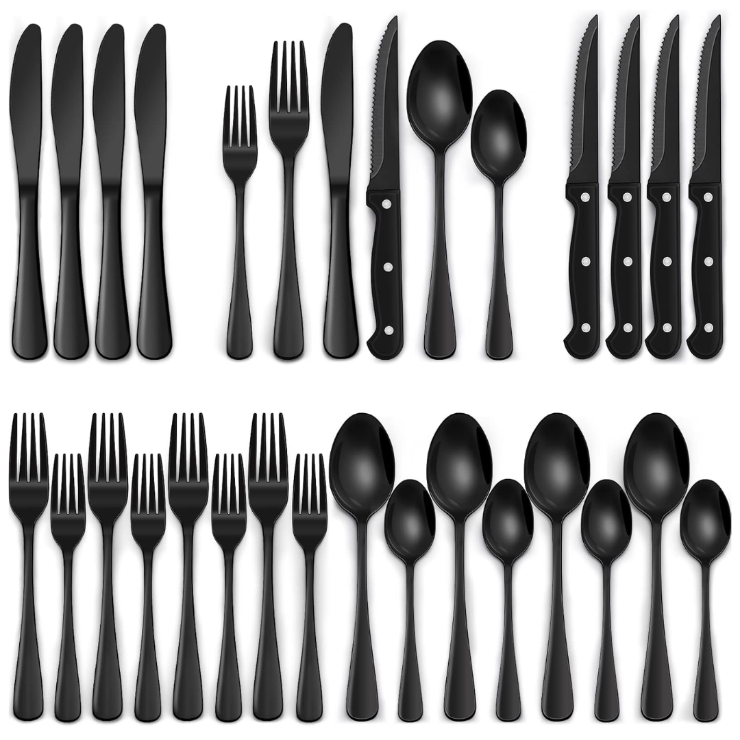 24-teilige schwarze Besteckset aus Edelstahl 0
