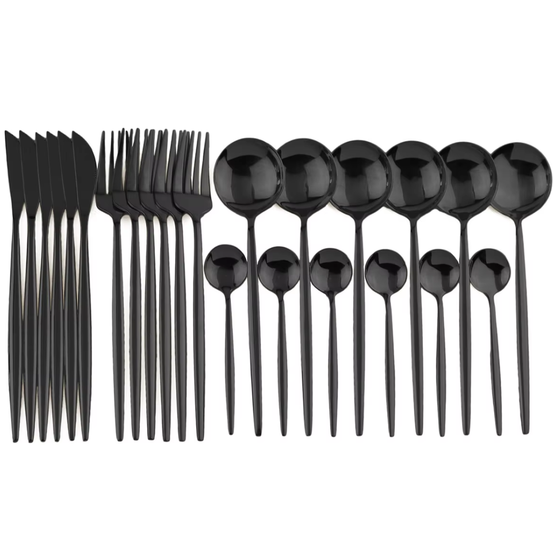 24-teilige schwarze Besteckset aus Edelstahl 1