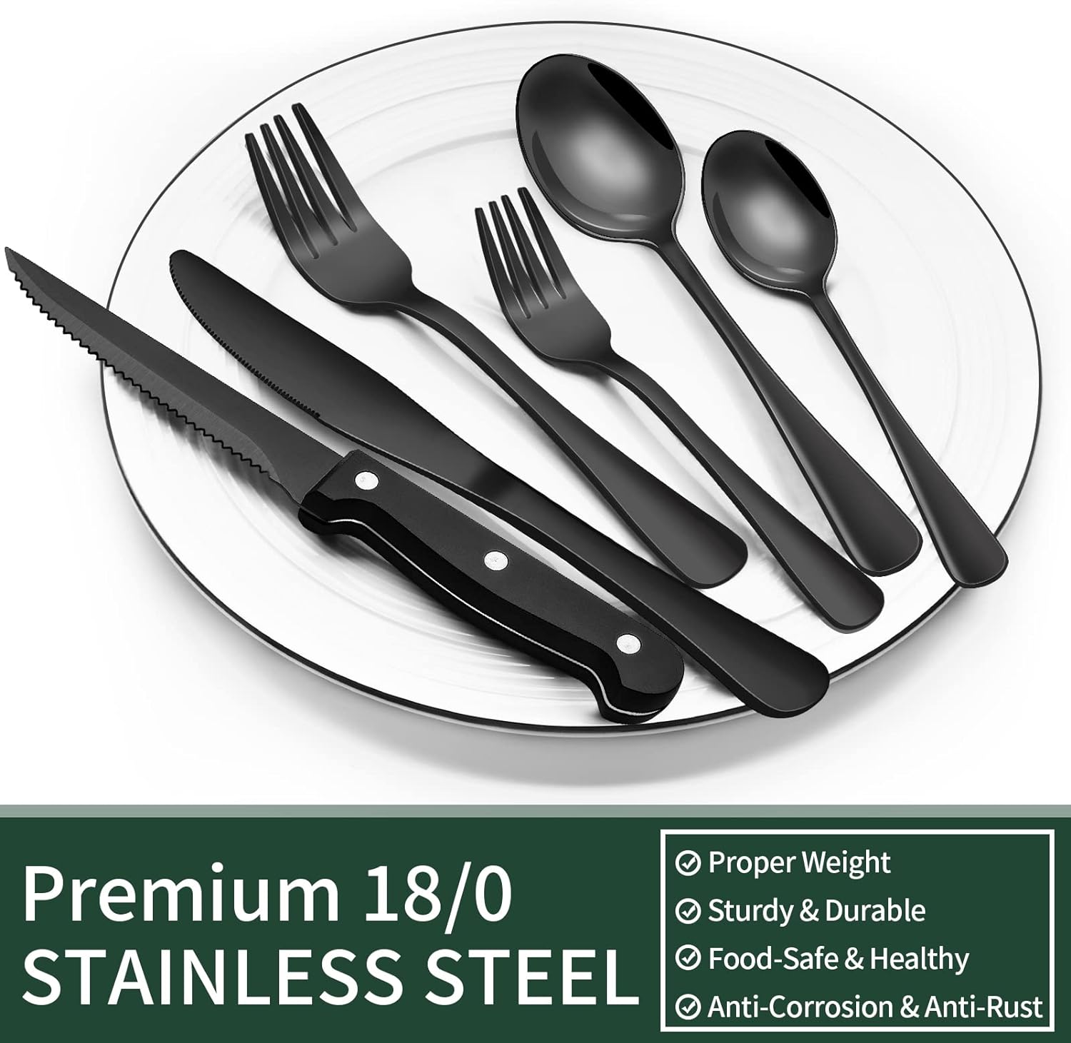 24-teilige schwarze Besteckset aus Edelstahl 3