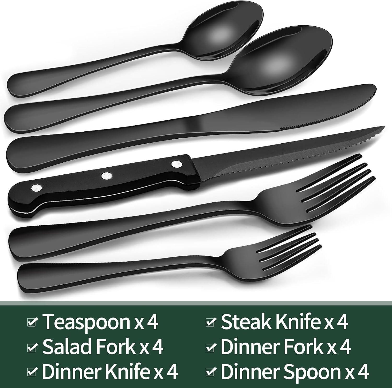 24-teilige schwarze Besteckset aus Edelstahl 6