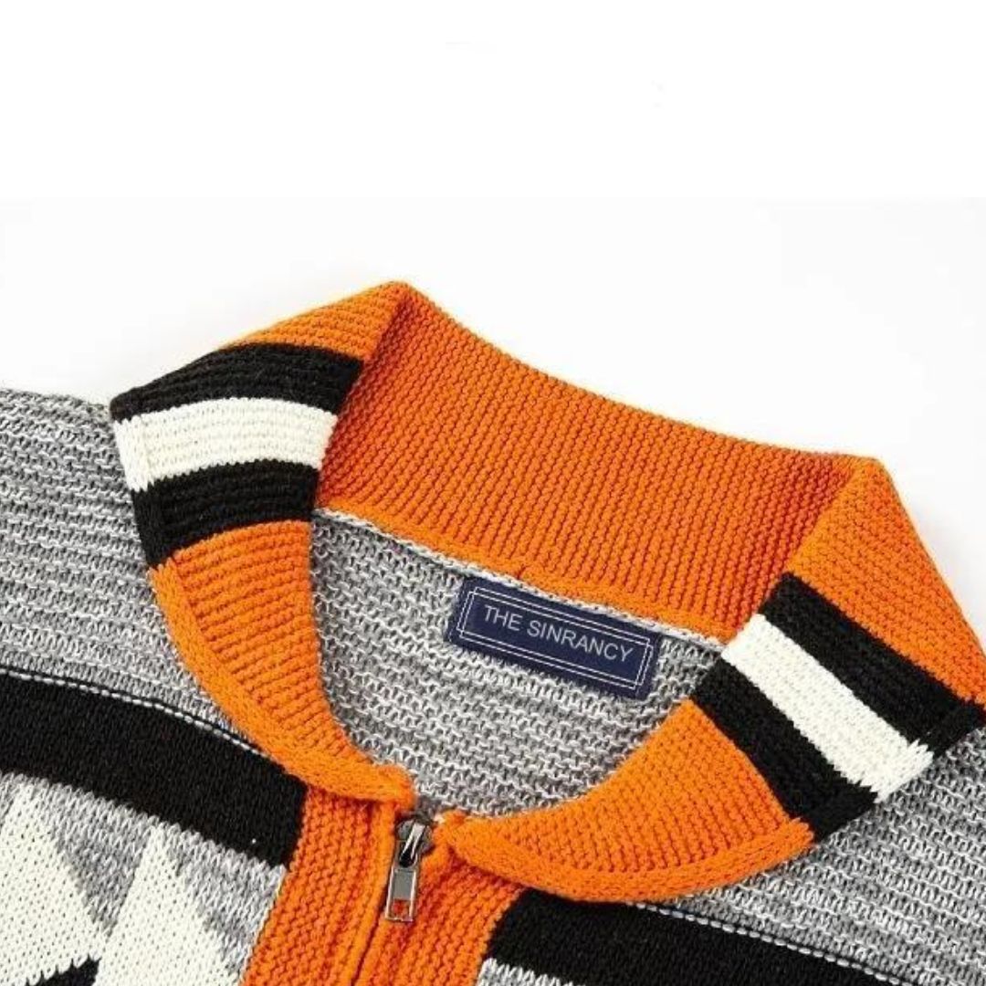 Cardigan med tribal-mønster og lynlås - Nikos