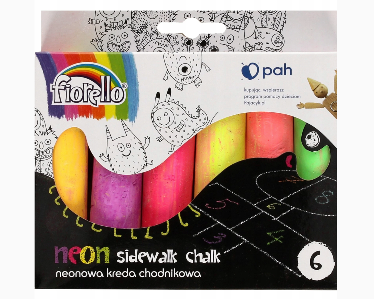 Sada neónových chodníkových kried – 6 farieb s hrubými kriedovými fixkami a úložnou krabičkou