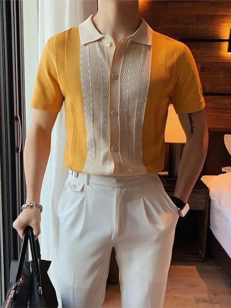 Polo da uomo alla moda lavorata a maglia a righe - Mathias
