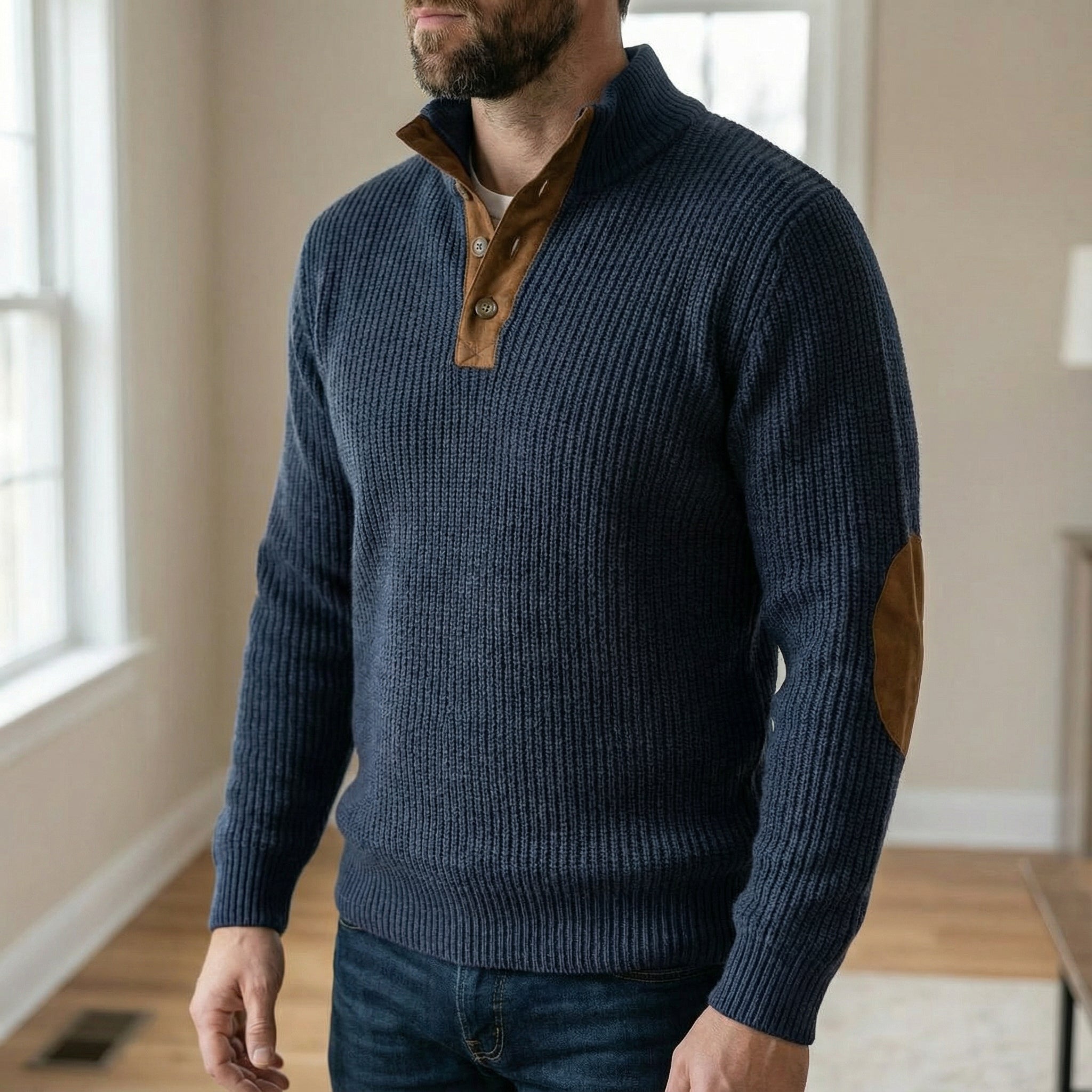 Pull-over de plein air pour hommes – Tricot structuré, matériau robuste et coupe confortable