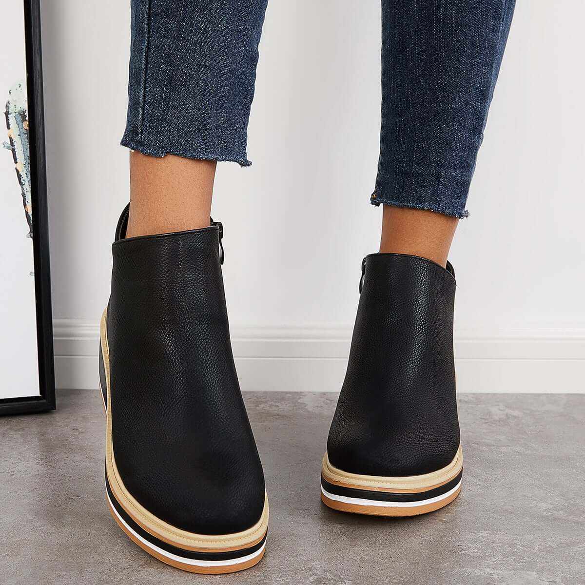 Monvida – Damen Stiefeletten mit Plateau und seitlichem Reißverschluss
