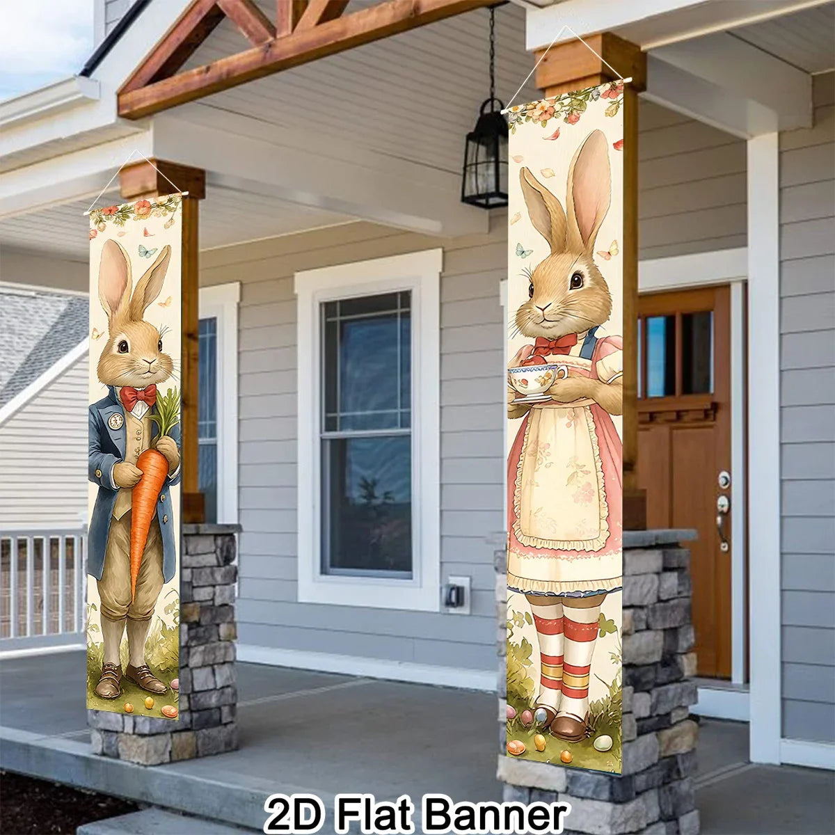 2 Stuks Paasei Deur Banners – Vrolijke Lente Decoratie voor Binnen en Buiten 0