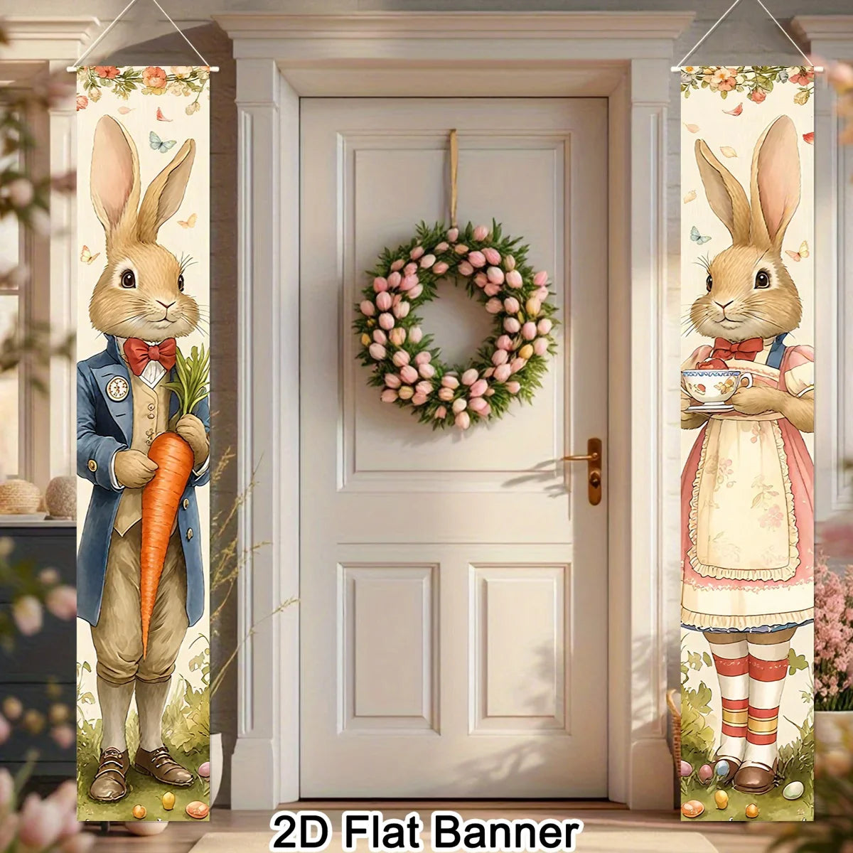 2 Stuks Paasei Deur Banners – Vrolijke Lente Decoratie voor Binnen en Buiten 2