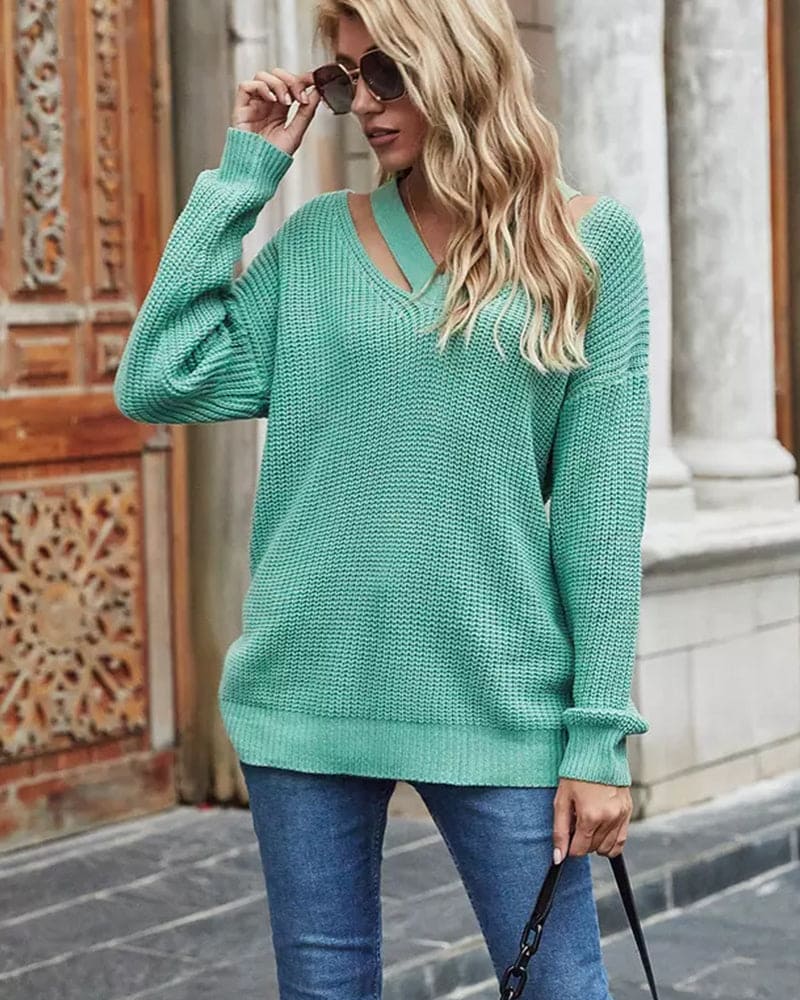Bolendo Eva | Langer Pullover mit V-Ausschnitt
