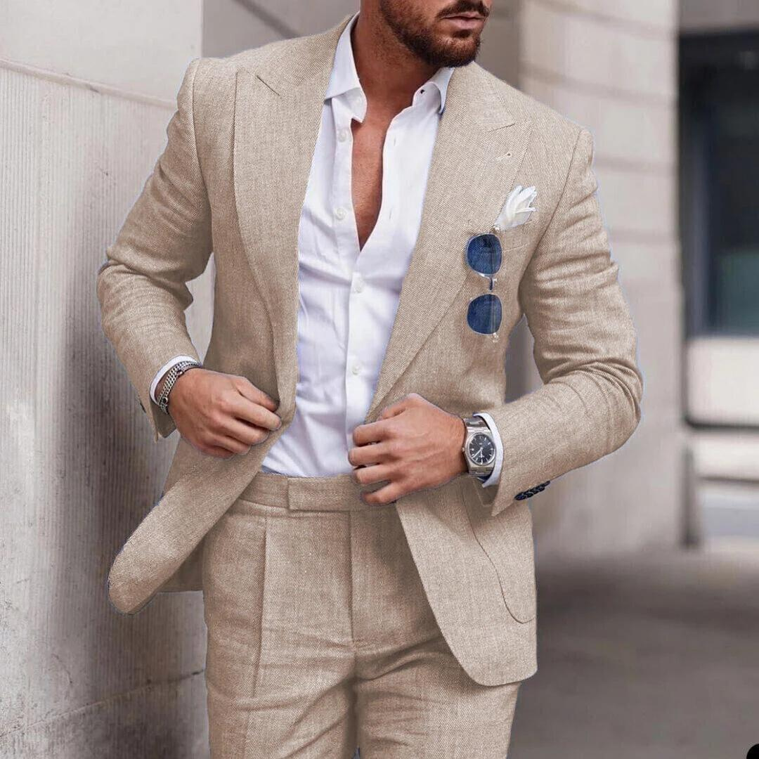 Bolendo Robin - Lněný 2dílný svatební oblek na plážovou párty Elegantní pro muže