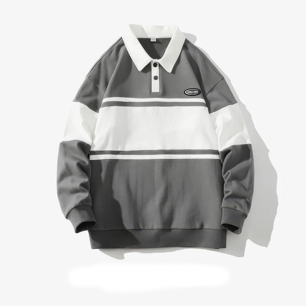 Polo à manches longues rayé Bolendo Trailblazer Harajuku pour hommes