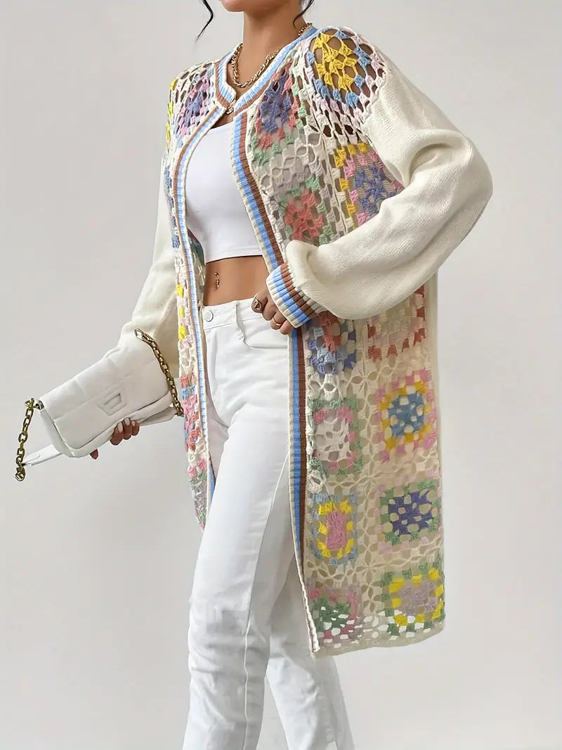 Renny - Lebendiger gehäkelter Drop Shoulder Cardigan für einen trendigen Look
