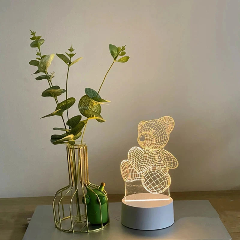 Lampada Orso 3D – Luce Notturna LED USB per Bambini e Neonati, Decorazione Creativa