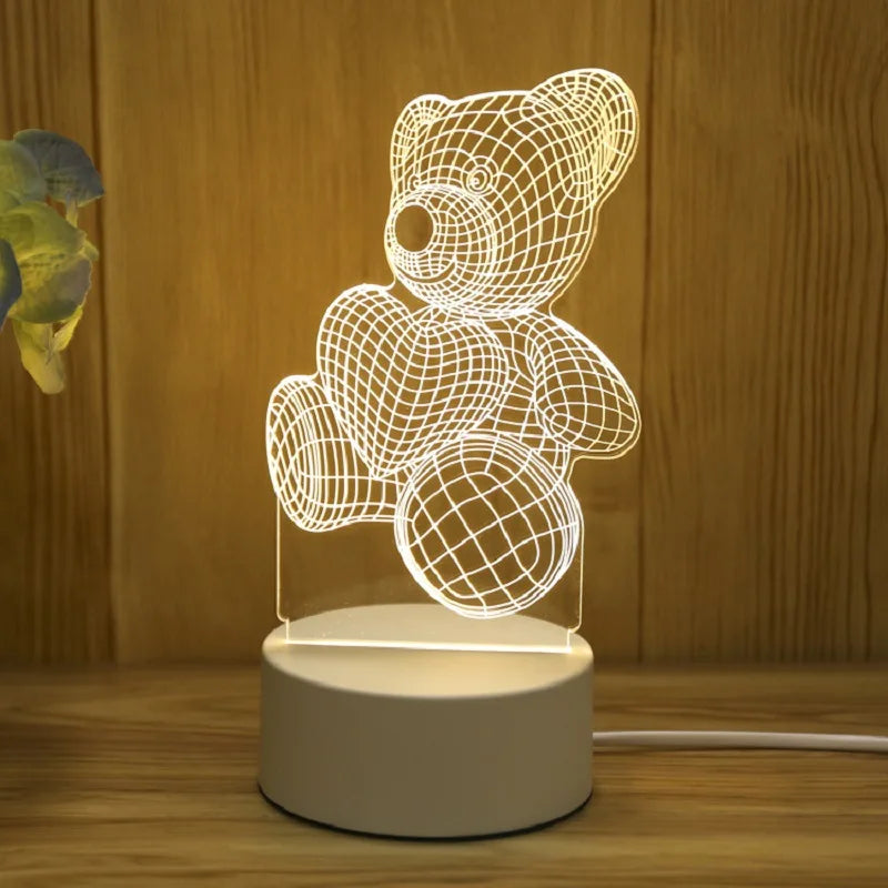 Lampada Orso 3D – Luce Notturna LED USB per Bambini e Neonati, Decorazione Creativa