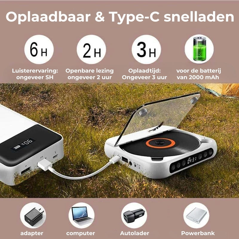 Tragbarer CD-Player – Bluetooth 5.3 mit Wiederaufladbarem Akku