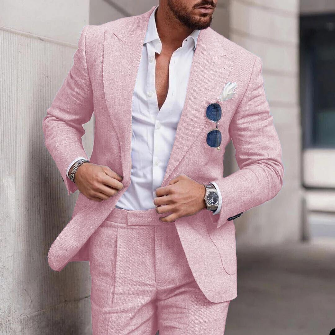 Bolendo Robin - Lněný 2dílný svatební oblek na plážovou párty Elegantní pro muže