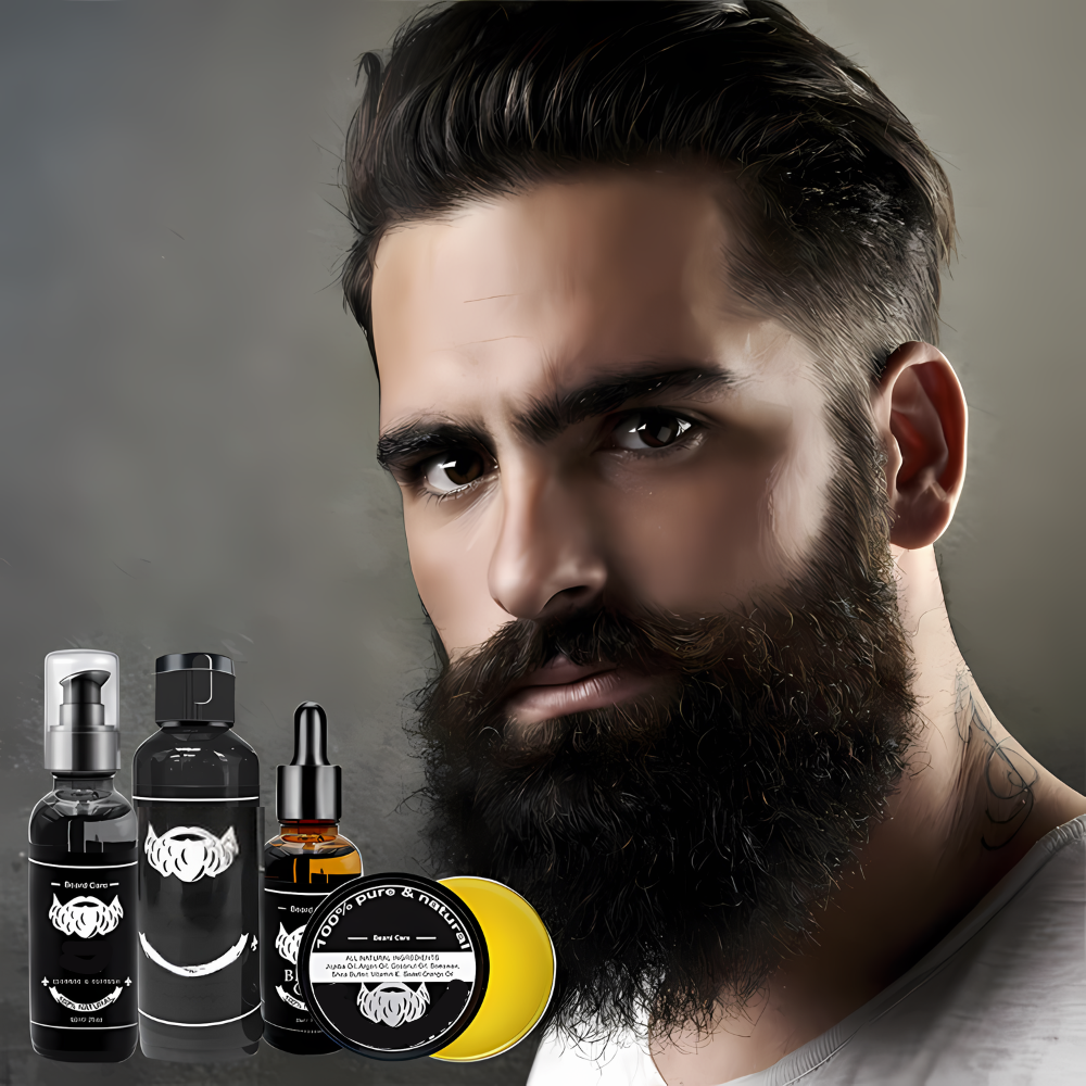 Set per la cura della barba con spazzola per barba, olio per barba e pettine per barba – Set completo per la cura e lo styling