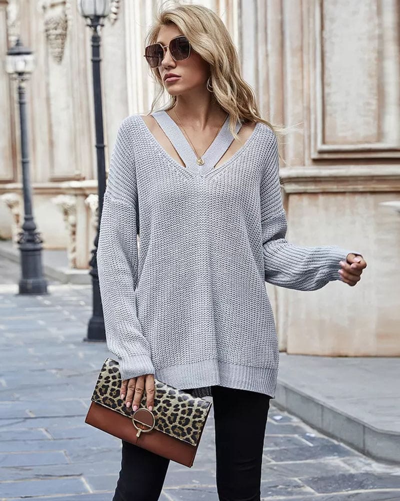 Bolendo Eva | Langer Pullover mit V-Ausschnitt