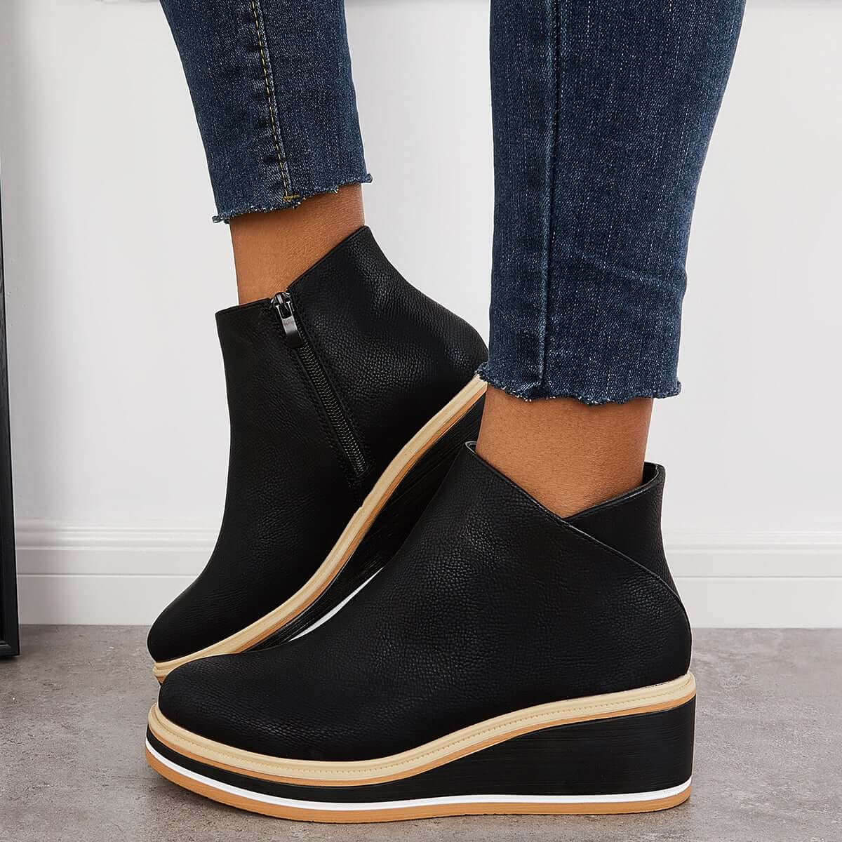 Monvida – Damen Stiefeletten mit Plateau und seitlichem Reißverschluss