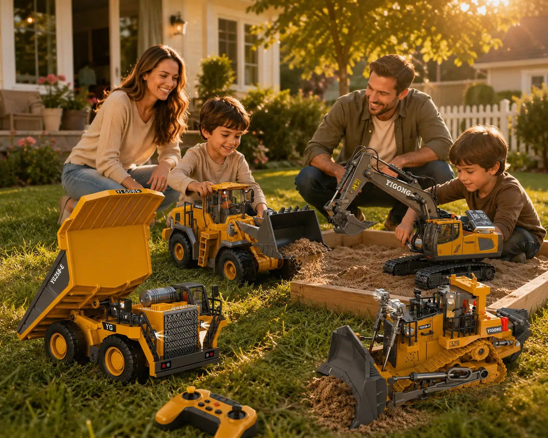 4-in-1 RC-bouwvoertuigenset – Graafmachine, wiellader, bulldozer en kiepwagen (schaal 1:24) 0
