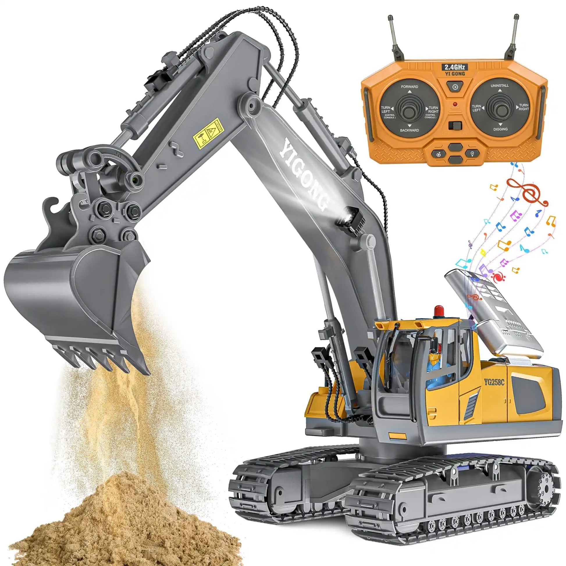 4-in-1 RC-bouwvoertuigenset – Graafmachine, wiellader, bulldozer en kiepwagen (schaal 1:24) 1