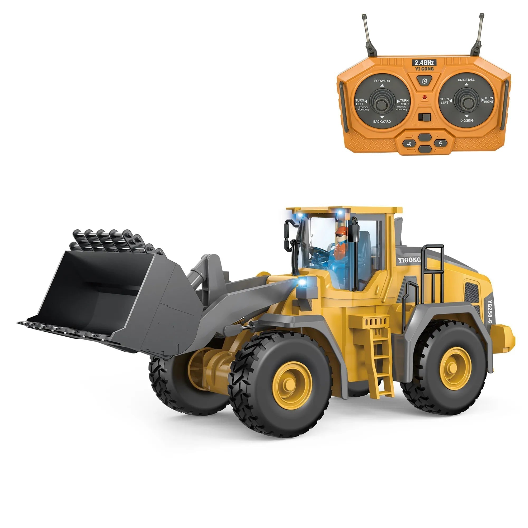 4-in-1 RC-bouwvoertuigenset – Graafmachine, wiellader, bulldozer en kiepwagen (schaal 1:24) 2