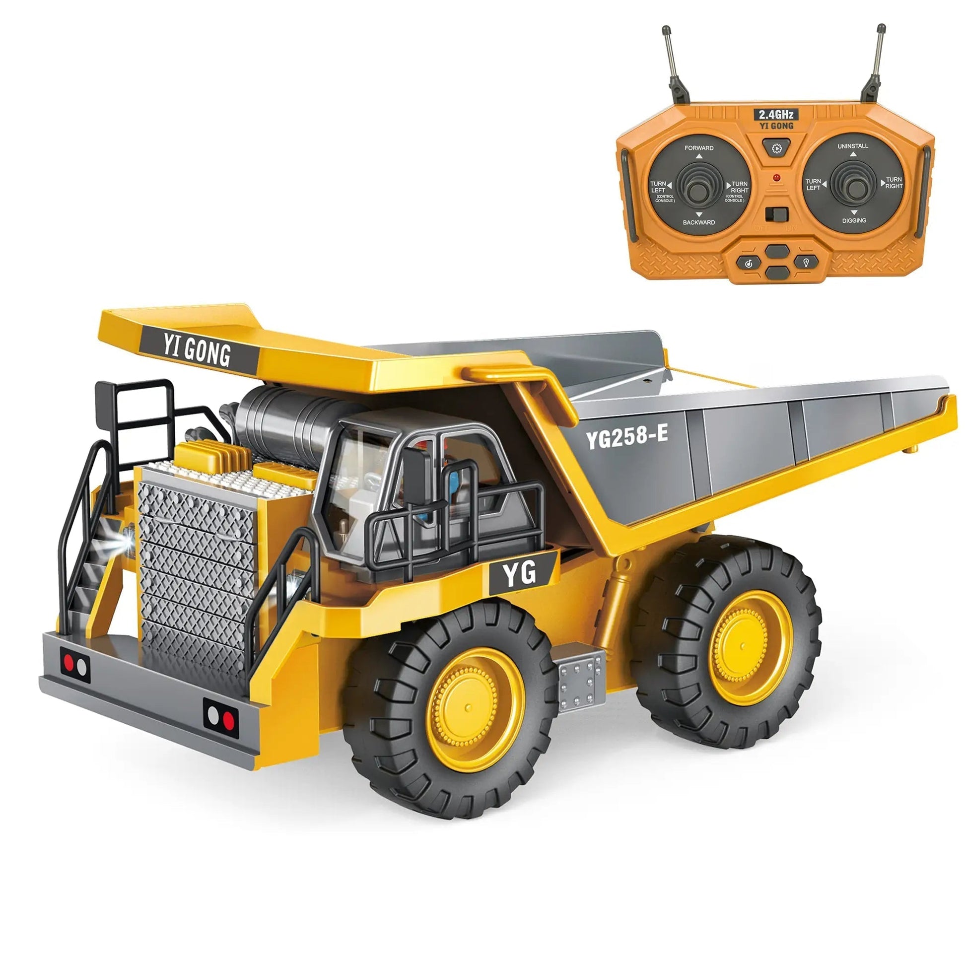 4-in-1 RC-bouwvoertuigenset – Graafmachine, wiellader, bulldozer en kiepwagen (schaal 1:24) 4