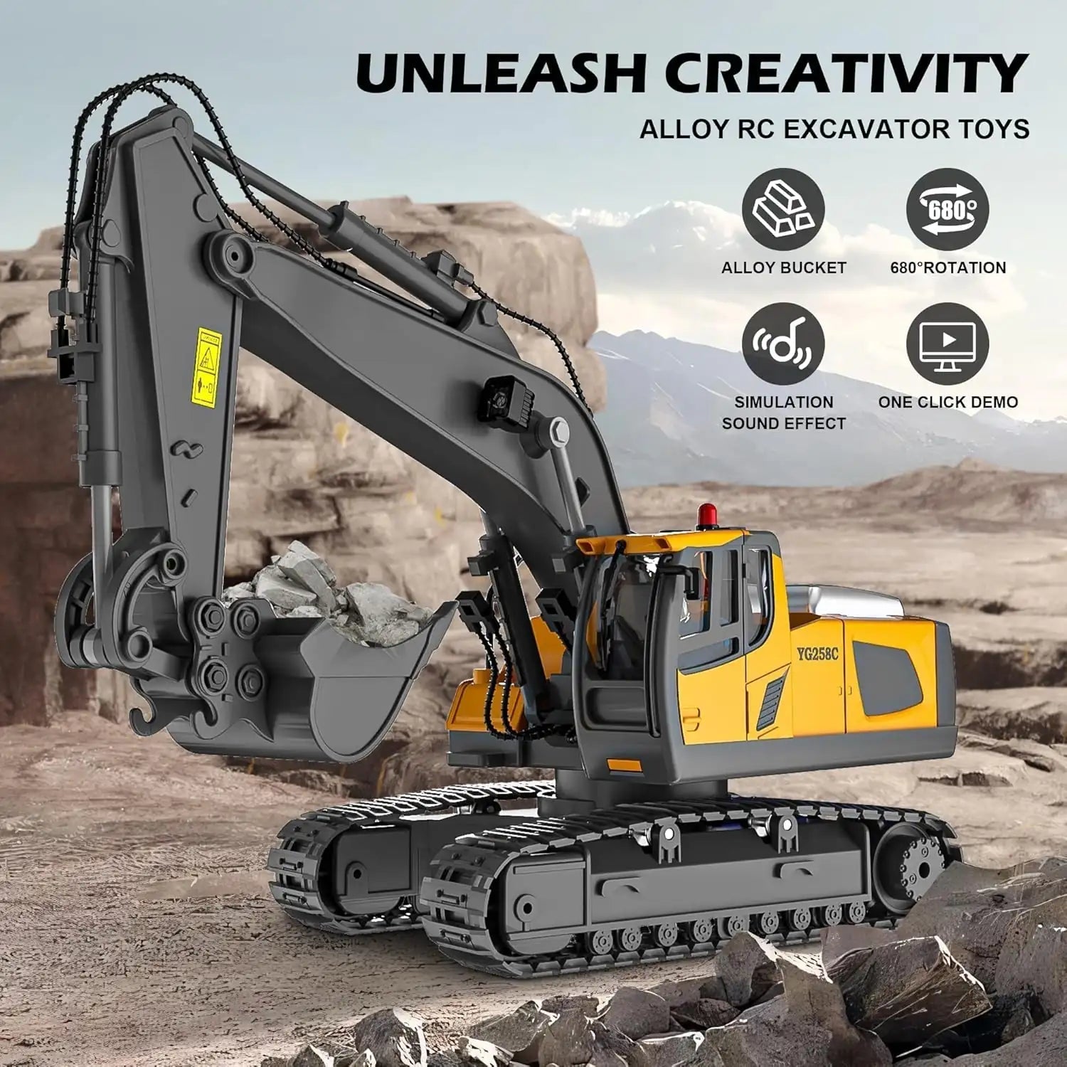 4-in-1 RC-bouwvoertuigenset – Graafmachine, wiellader, bulldozer en kiepwagen (schaal 1:24) 5