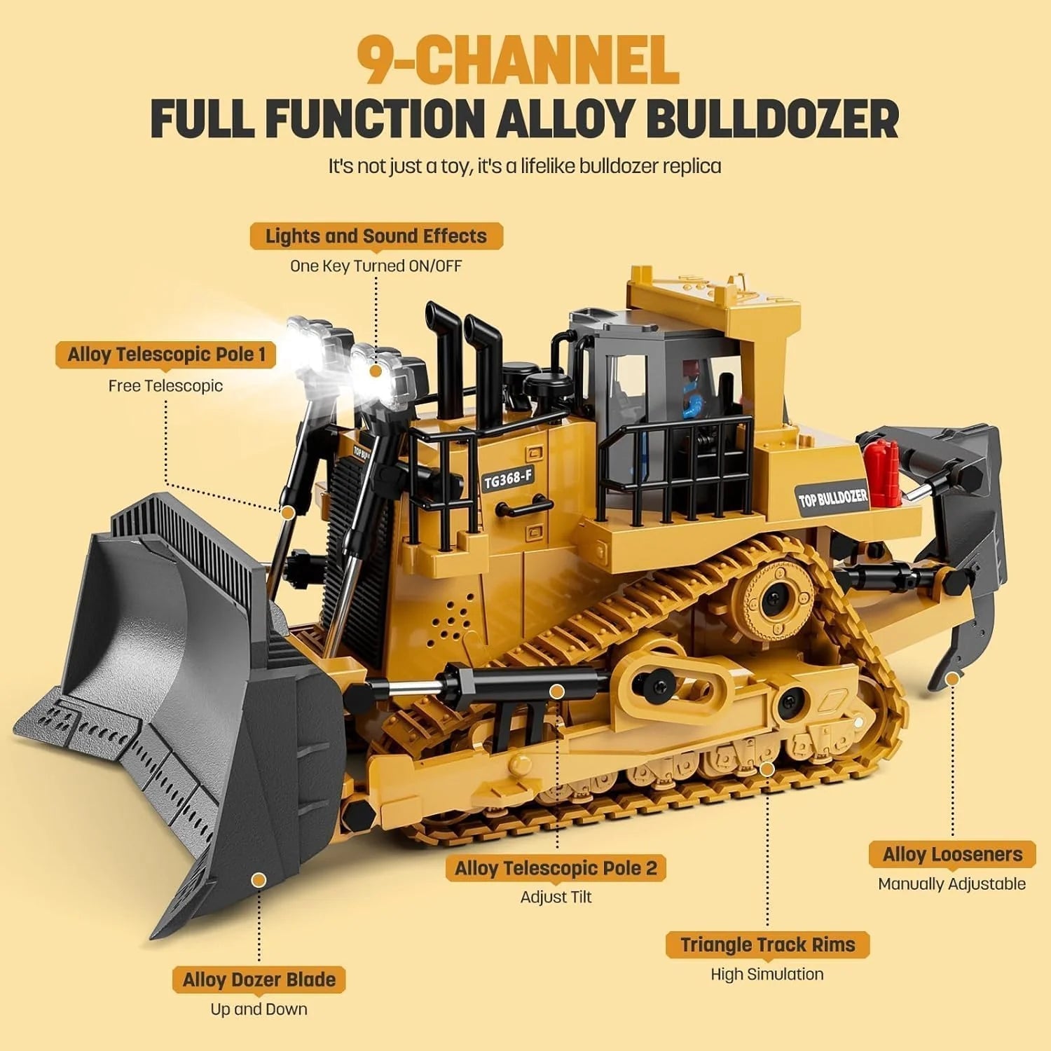 4-in-1 RC-bouwvoertuigenset – Graafmachine, wiellader, bulldozer en kiepwagen (schaal 1:24) 6