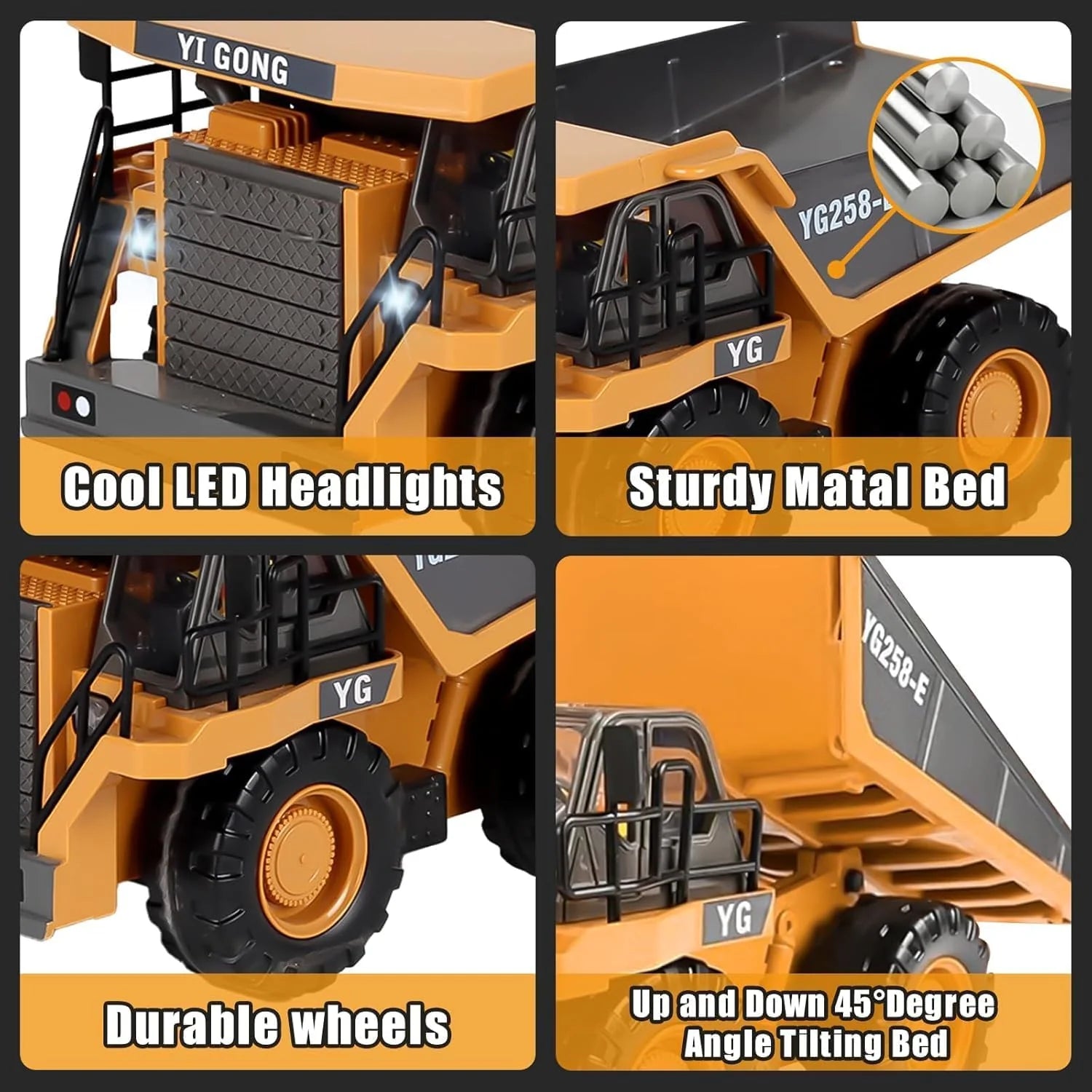 4-in-1 RC-bouwvoertuigenset – Graafmachine, wiellader, bulldozer en kiepwagen (schaal 1:24) 8
