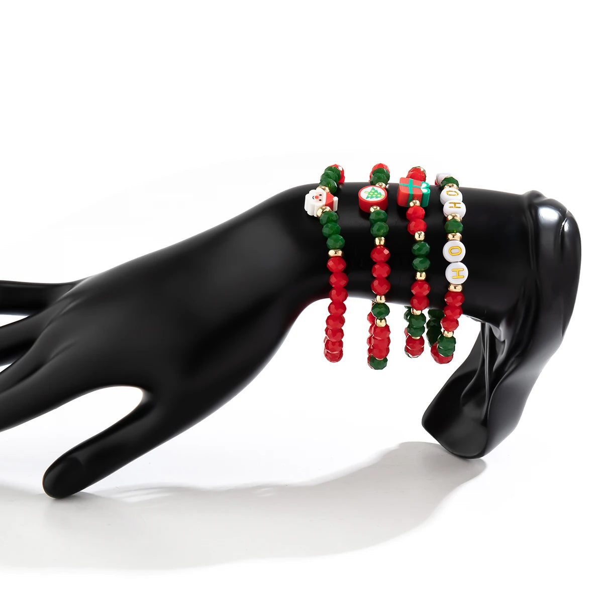 4-dielna sada náramkov Vianoce s krištáľovými korálkami a nápisom