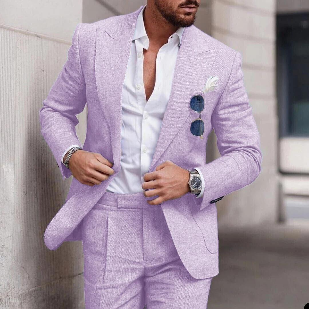 Bolendo Robin - Lněný 2dílný svatební oblek na plážovou párty Elegantní pro muže