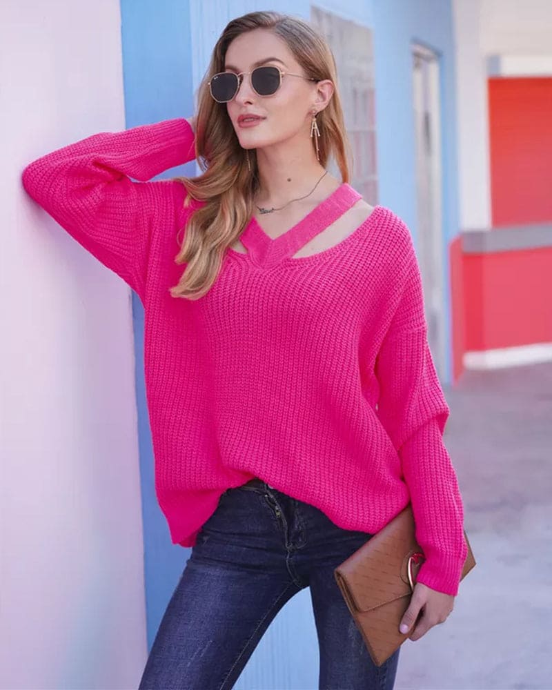 Bolendo Eva | Langer Pullover mit V-Ausschnitt