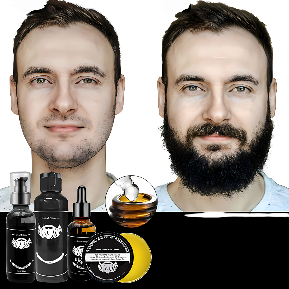 Set per la cura della barba con spazzola per barba, olio per barba e pettine per barba – Set completo per la cura e lo styling