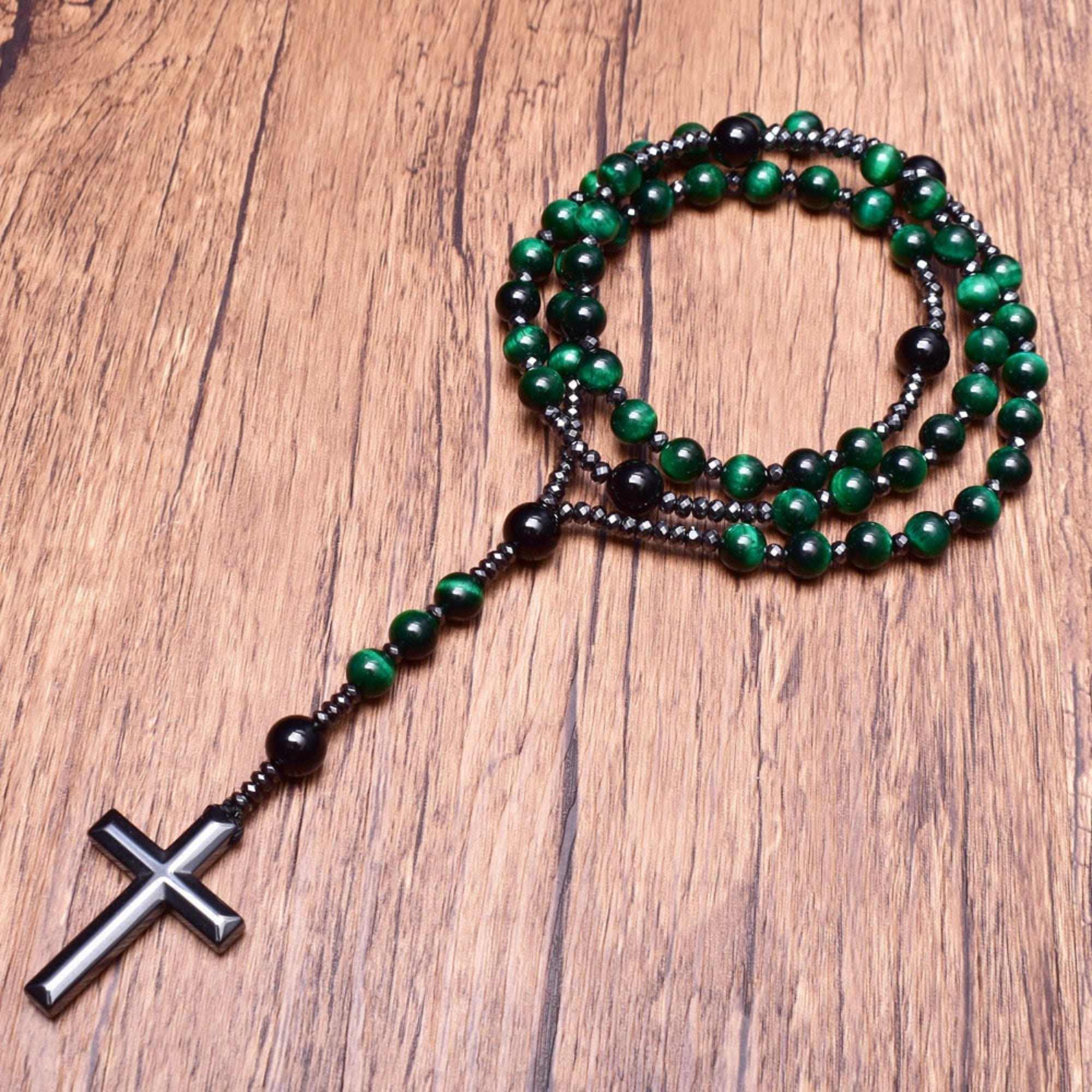 Náhrdelník s krížovým ružencom z tigrieho oka a lapis lazuli pre mužov – Orion