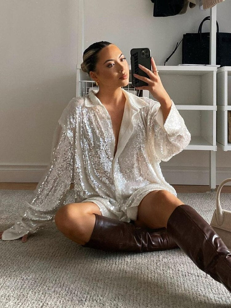 Oversized Glitzerbluse für Frauen – Glänzende Eleganz für Jeden Anlass