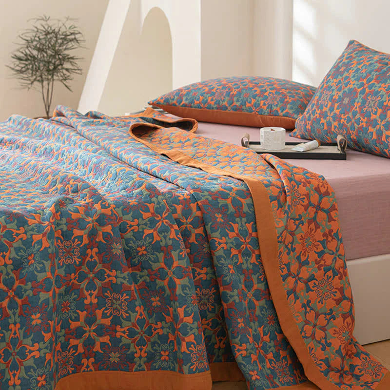 Couette à motifs orange et bleu en coton six couches - TerraLoom