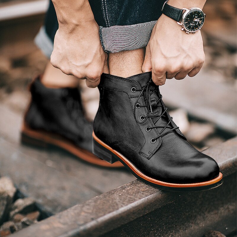 Stivali in pelle da uomo – Materiale superiore robusto e soletta imbottita per uso quotidiano e outdoor