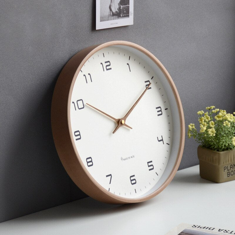 Horloge murale en bois "Simplicité scandinave" | Brun & Crème, 25x25 cm ou 30x30 cm