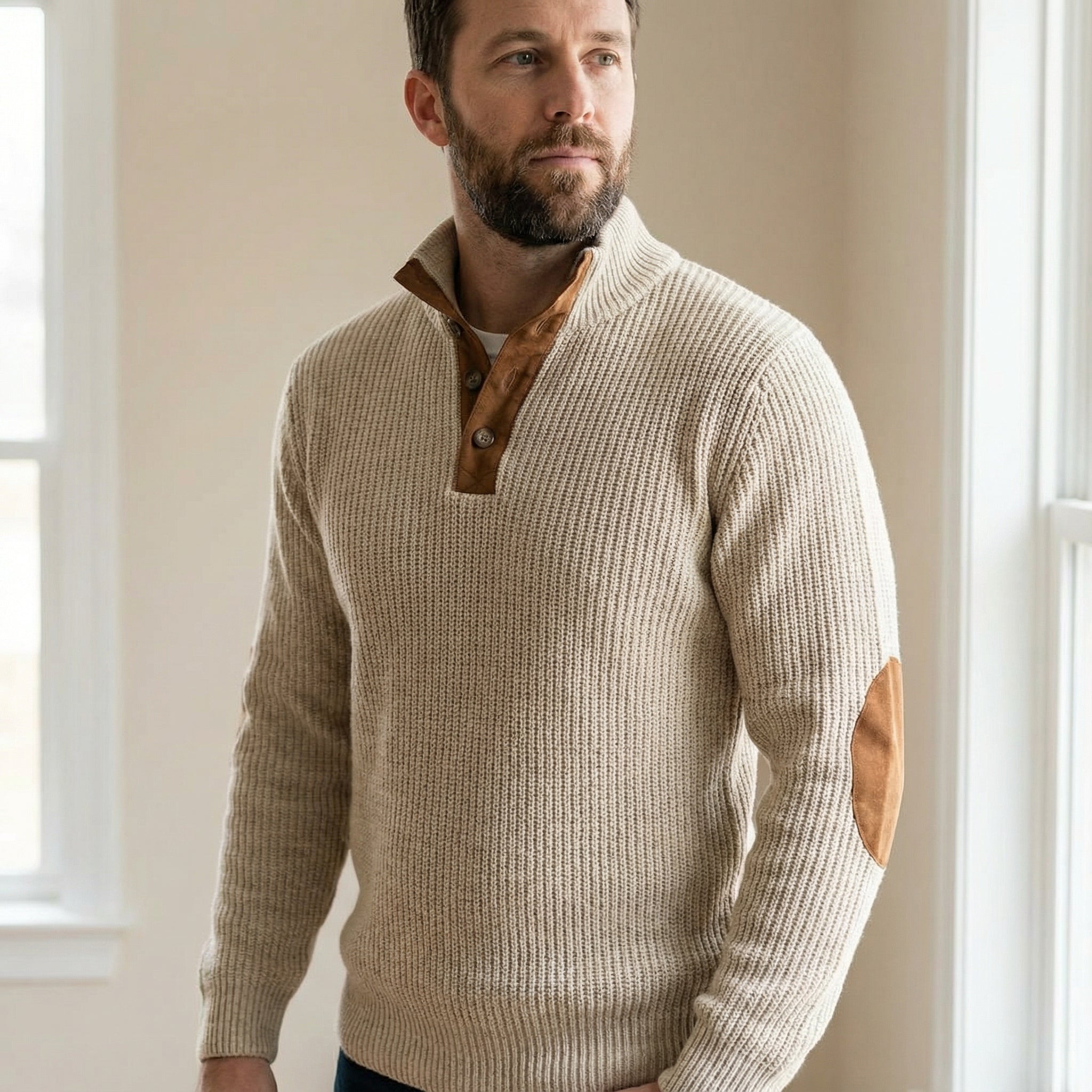 Pull-over de plein air pour hommes – Tricot structuré, matériau robuste et coupe confortable