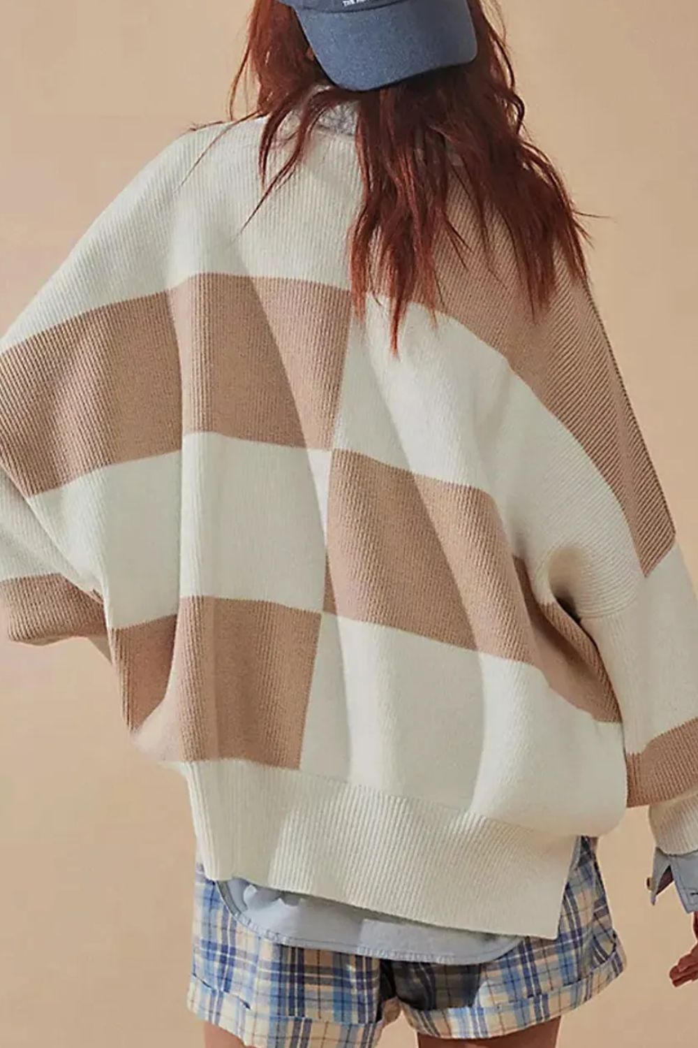 Farbblock-rundhals-pullover med lange ærmer - moderigtig pullover