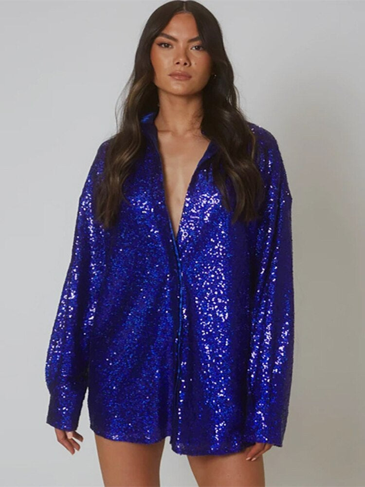 Oversized Glitzerbluse für Frauen – Glänzende Eleganz für Jeden Anlass