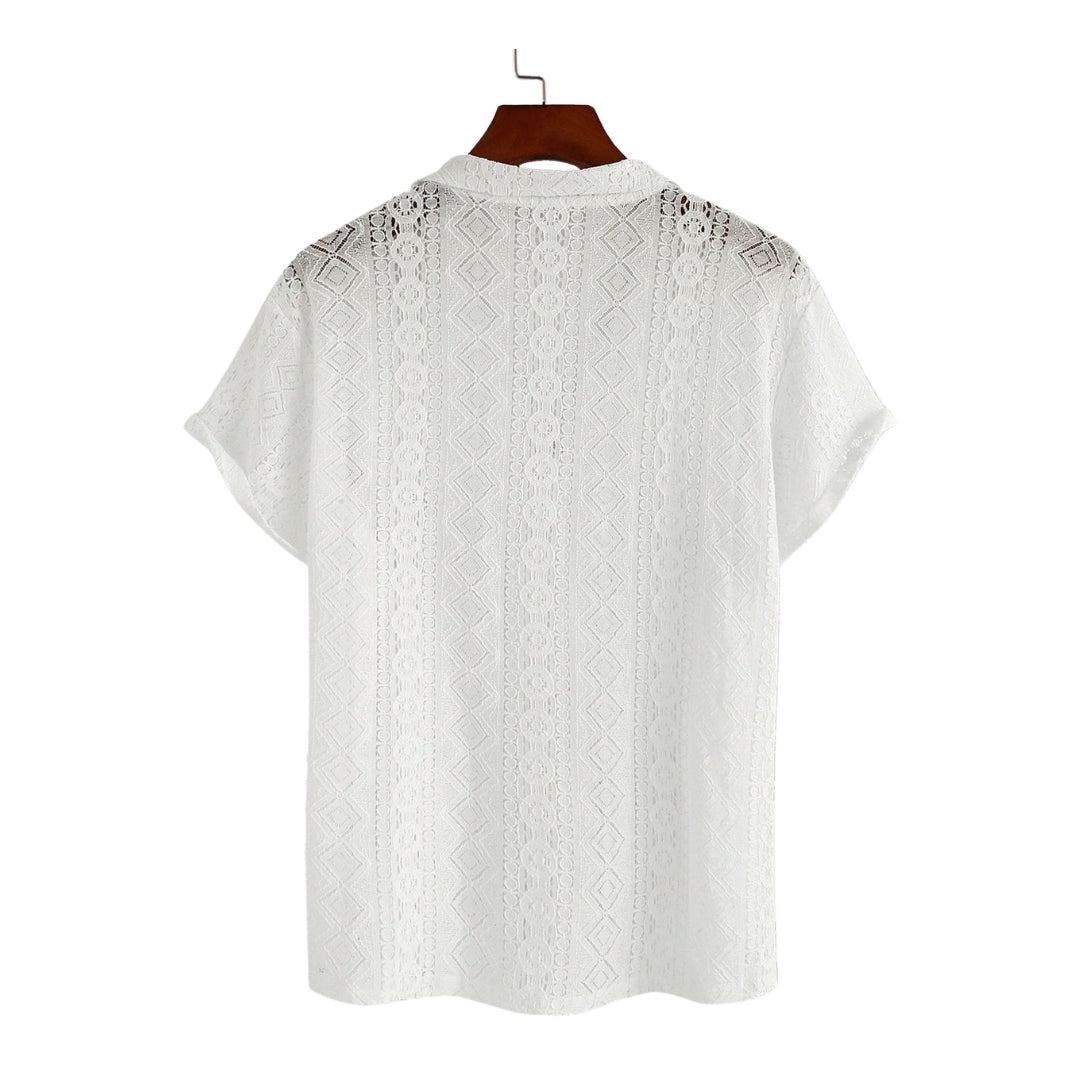 Bolendo Geometricky štruktúrovaná kubánska košeľa pre mužov a nohavice z ľanovo-bavlnenej látky