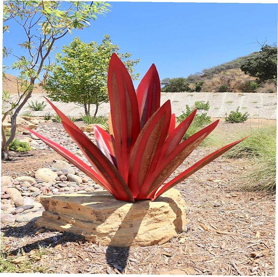 Décoration de jardin Agave en métal – Design résistant à la rouille avec piquet de sol