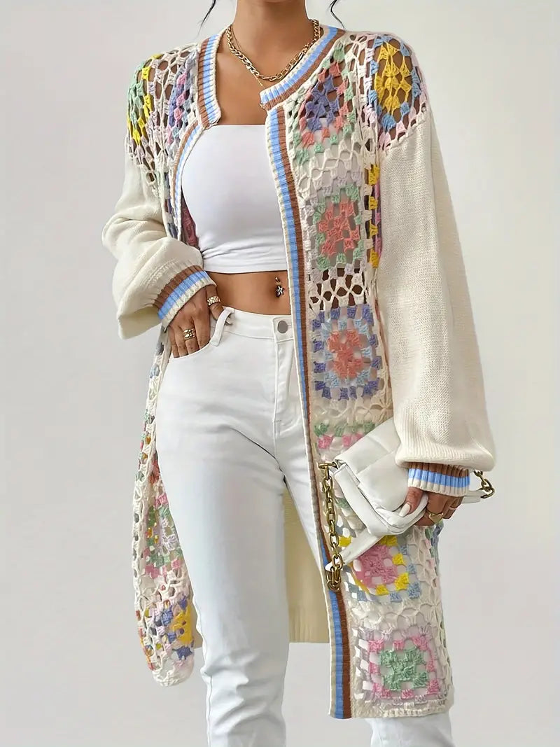 Renny - Lebendiger gehäkelter Drop Shoulder Cardigan für einen trendigen Look