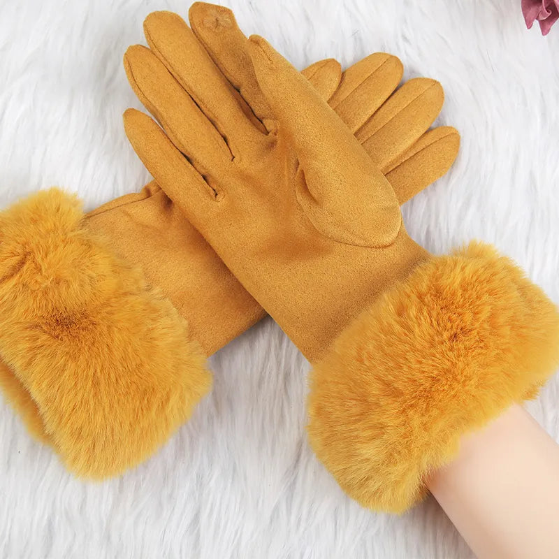 Wildlederhandschuhe mit Kunstpelz - VelvetGlam