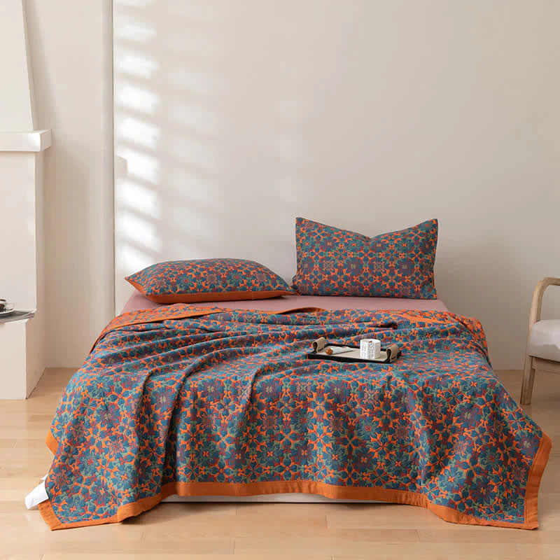 Couette à motifs orange et bleu en coton six couches - TerraLoom