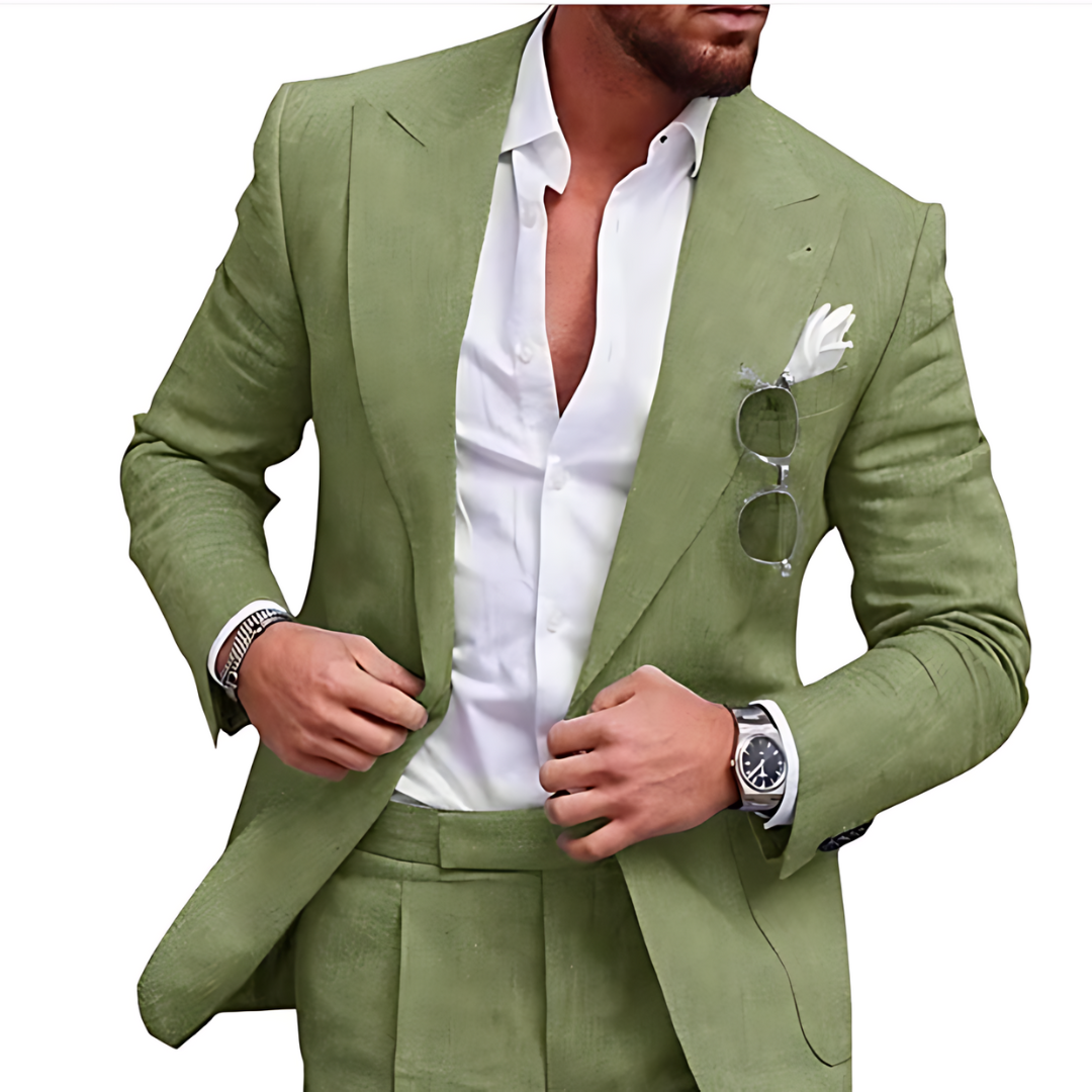 Bolendo Robin - Lněný 2dílný svatební oblek na plážovou párty Elegantní pro muže